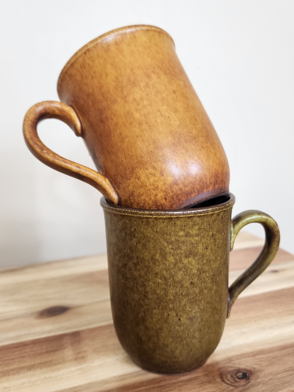 Vintage W. Germany Stoneware Coffee Tea Mug Set of 2 Brown Olive Rustic
